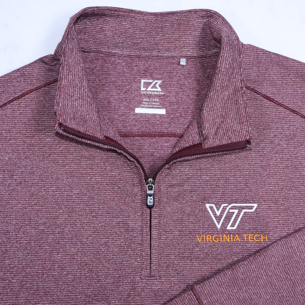 Cutter & Buck Virginia Tech Mens Quarter Zip Pullover Maroon Heather XXL Hokies
